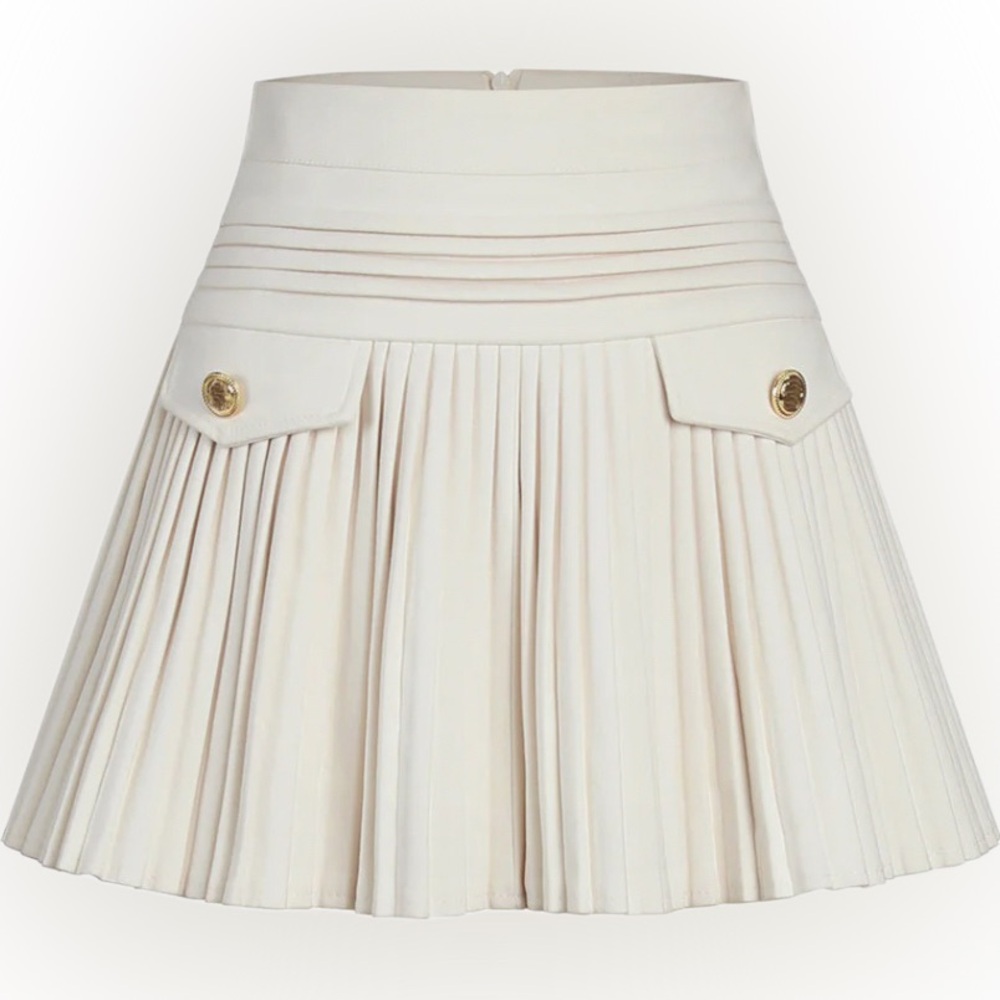 NWT Commense Ivory/Off White Golden Button Pleated Mini Skirt/Skort - XL - Picture 2 of 13